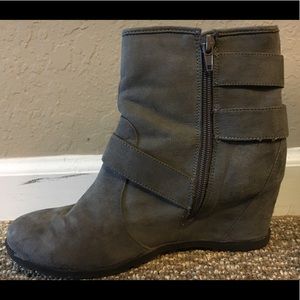 Unisa Suede Gray Wedge Booties with Buckles